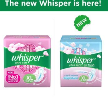 Whisper Ultra Soft Air Fresh Sanitary Pads – XL, 15 pcs